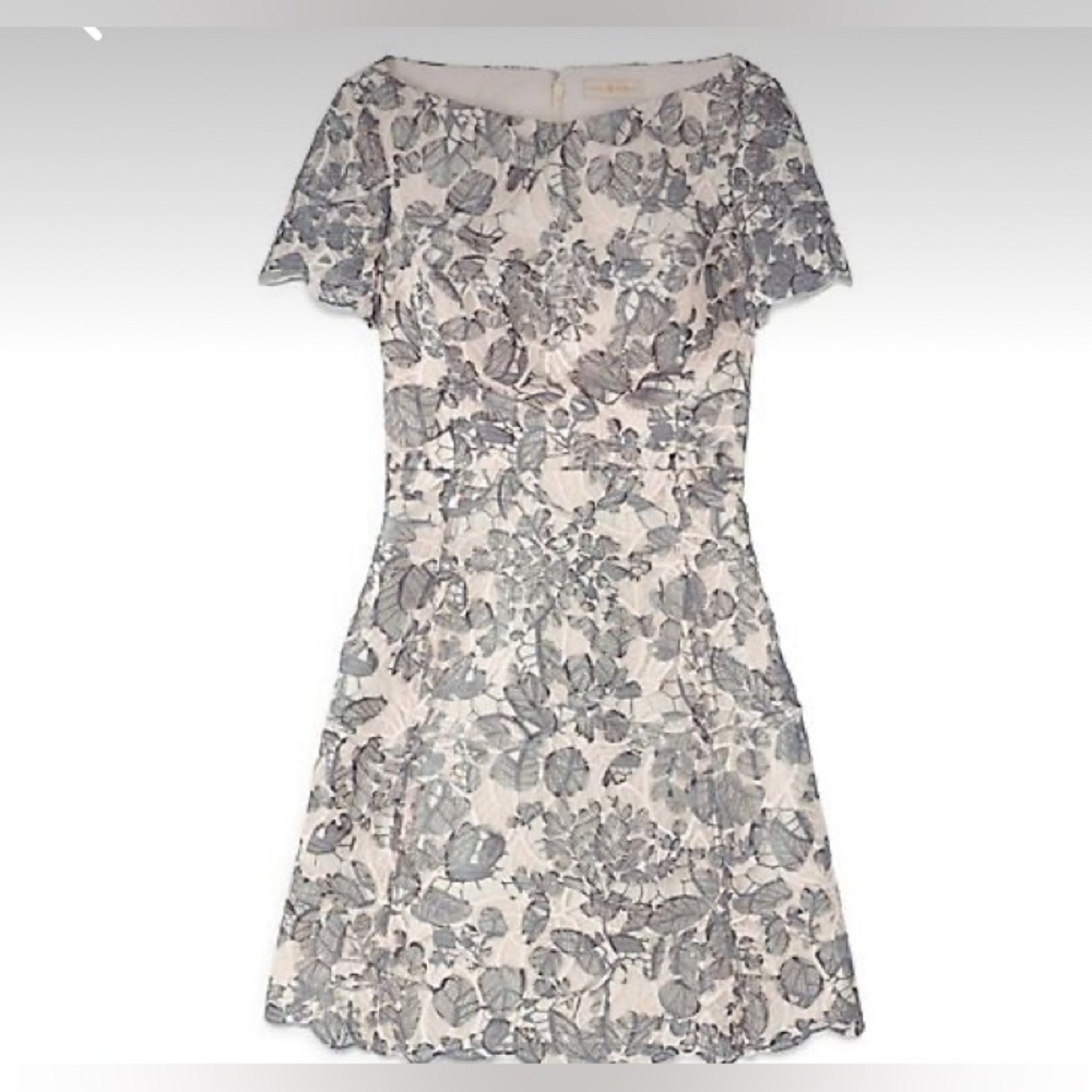 Tory Burch Lacy Summer Dress Moonrise Issy Floral Motif Boat neckline Size 10 - Picture 5 of 15
